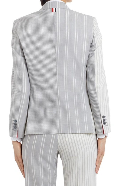 Thom Browne Mixed Print Wool Hopsack Classic Blazer In Med Grey