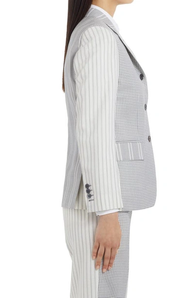 Thom Browne Mixed Print Wool Hopsack Classic Blazer In Med Grey