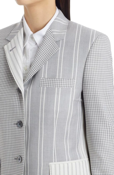 Thom Browne Mixed Print Wool Hopsack Classic Blazer In Med Grey