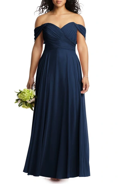 Shop Dessy Collection Lux Off The Shoulder Chiffon Gown In Midnight