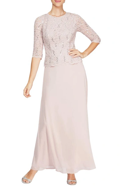 Shop Alex Evenings Sequin Lace & Chiffon Gown In Shell Pink