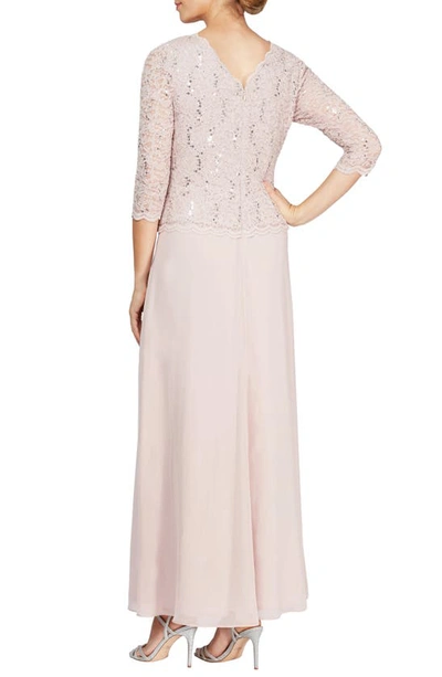 Alex Evenings Petite Sequin Lace Gown In Shell Pink