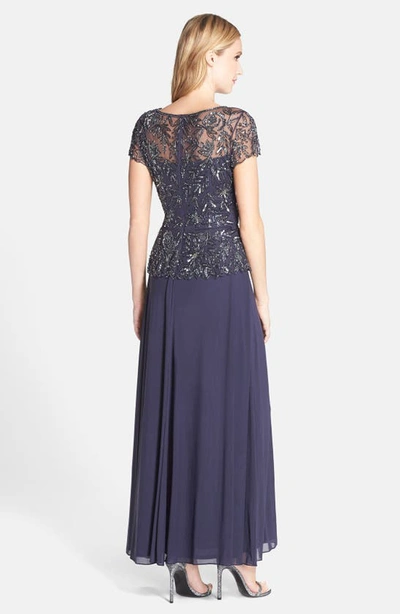 Pisarro Nights Beaded Mesh Mock Two-piece Gown In Slate
