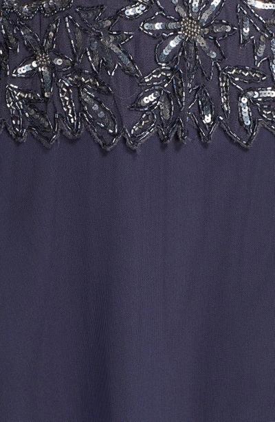 Pisarro Nights Beaded Mesh Mock Two-piece Gown In Slate