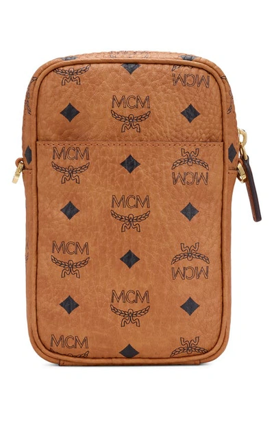Shop Mcm Mini Visetos Original Coated Canvas Crossbody Bag In Cognac