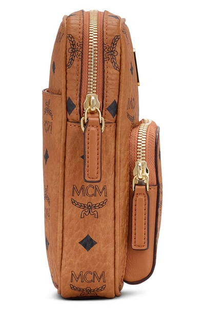 Shop Mcm Mini Visetos Original Coated Canvas Crossbody Bag In Cognac