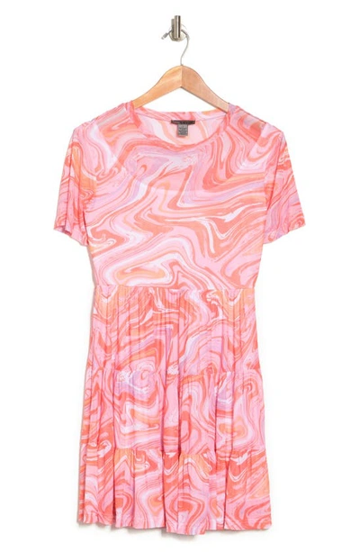Love By Design Cate Floral Print Tiered T-shirt Dress In Marble Trouble