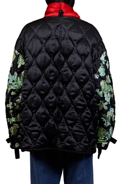 Shop Meryll Rogge Colorblock Floral Quilted Silk Jacket In Apple Green