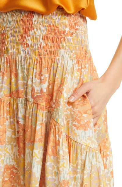 Shop Vince Garden Smocked Tiered Maxi Skirt In Dusk