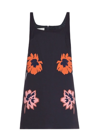 Stella Mccartney Floral-applique Square-neck Mini Dress, Black In Navy