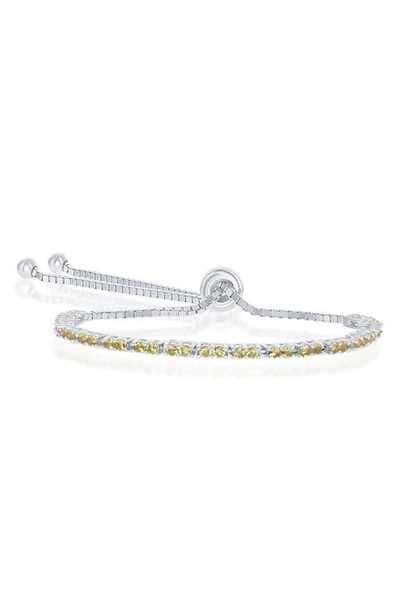 Simona Sterling Silver Citrine Cz Bolo Bracelet In Silver