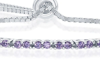 Simona Sterling Silver Amethyst Cz Bolo Bracelet In Silver