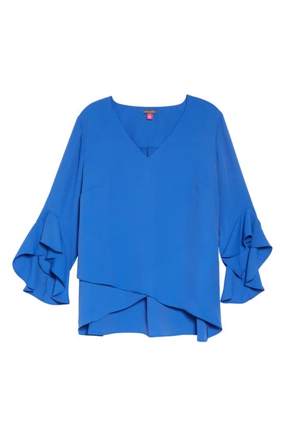 Shop Vince Camuto Flutter Sleeve Crossover Georgette Tunic Top In Deep Blue