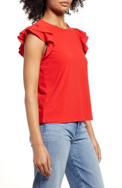 Cece Double Ruffle Knit Top In Fireball