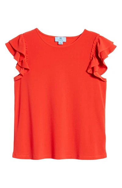 Cece Double Ruffle Knit Top In Fireball