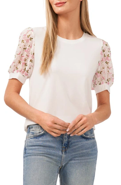 Shop Cece Embroidered Puff Sleeve Top In New Ivory