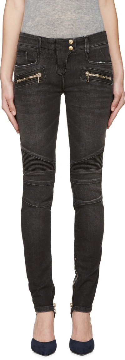 Shop Balmain Black Skinny Biker Jeans