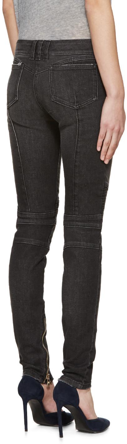 balmain black biker jeans