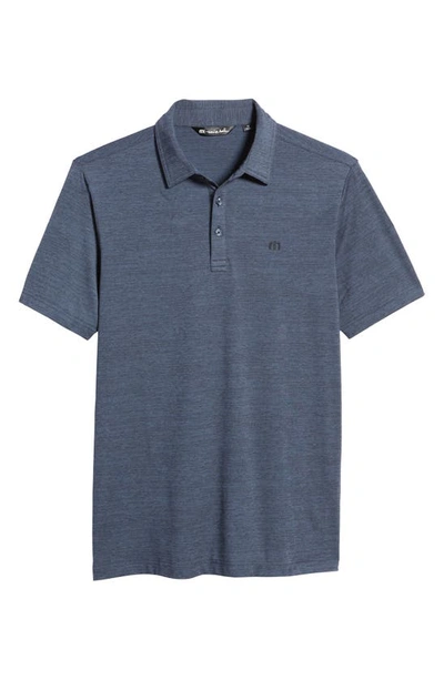 Travismathew The Heater Solid Short Sleeve Performance Polo In Vintage Indigo/ Black