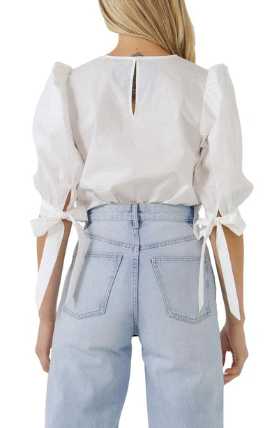 Shop English Factory Bow Banded Puff Sleeve Blouse In White