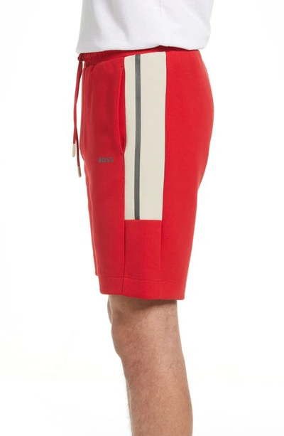 Shop Hugo Boss Headlo Stripe Cotton Blend Shorts In Medium Red