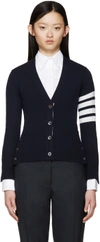 THOM BROWNE Navy Cashmere Striped Armband Cardigan