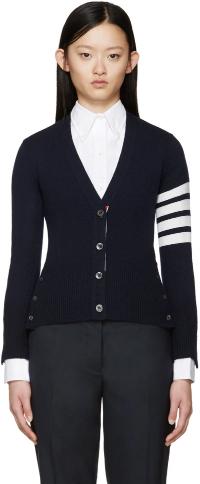 Shop Thom Browne Navy Cashmere Striped Armband Cardigan