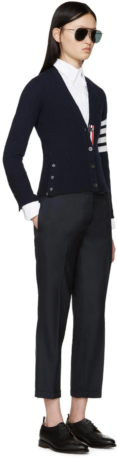 Shop Thom Browne Navy Cashmere Striped Armband Cardigan