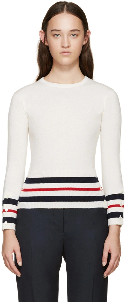 Thom Browne Tricolor Cashmere Striped Sweater In White