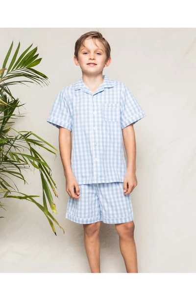 Shop Petite Plume Gingham Check Short Two-piece Pajamas In Blue