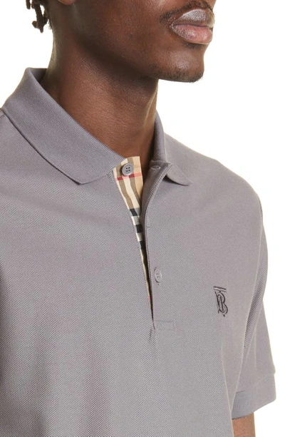 Shop Burberry Eddie Piqué Polo In Seal Grey