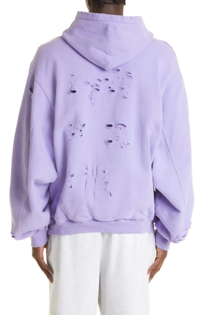 Shop Balenciaga Logo Destroyed Hoodie In Purple
