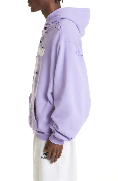 Shop Balenciaga Logo Destroyed Hoodie In Purple