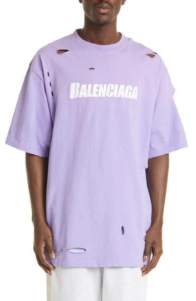 Balenciaga Men's Boxy Destroyed Logo T-shirt In Light Purple White |  ModeSens