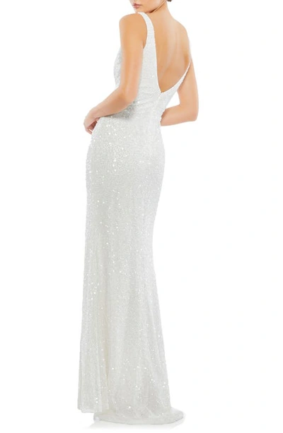 Shop Mac Duggal Sequin Slit Gown In Ivory