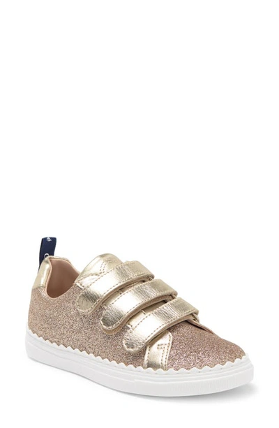 Chloé Girls Gold Glitter Trainers In Light Brown