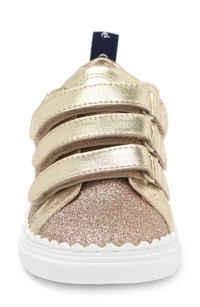 Chloé Girls Gold Glitter Trainers In Light Brown