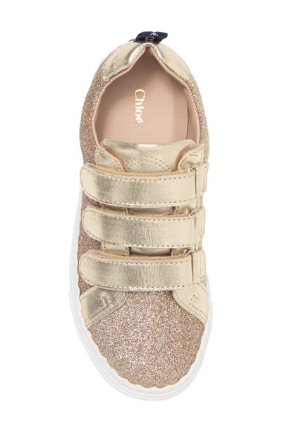 Chloé Girls Gold Glitter Trainers In Light Brown