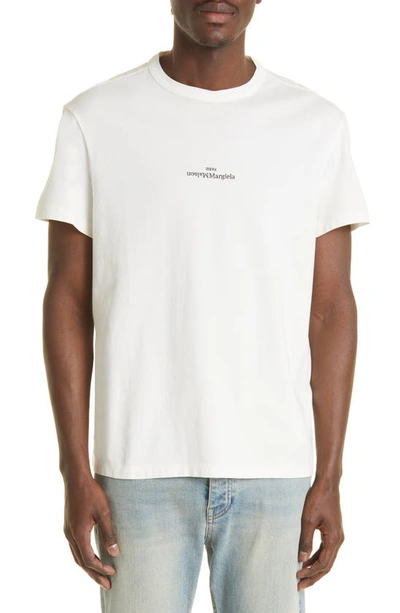 Shop Maison Margiela Upside Down Cotton Logo T-shirt In White