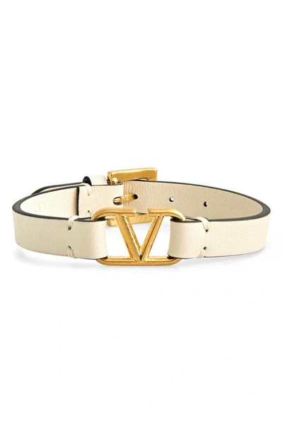 Shop Valentino Vlogo Leather Bracelet In Light Ivory
