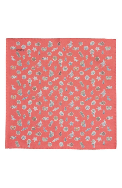 Shop Eton Seahorse Print Silk Pocket Square In Red