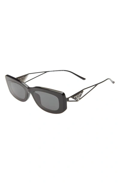 Shop Prada 53mm Rectangular Sunglasses In Black