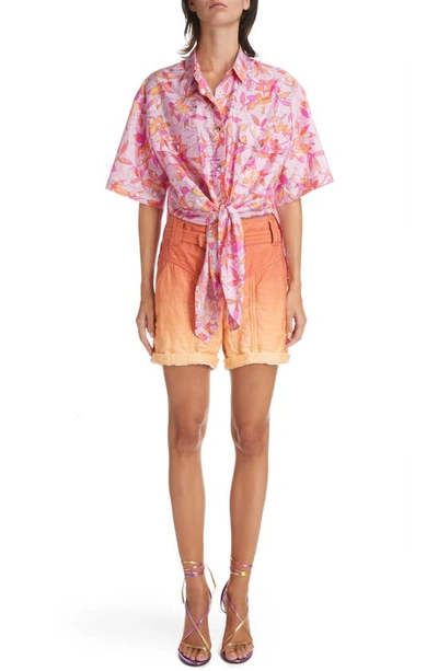Shop Isabel Marant Kaynetd Sunset Ombré Cotton & Linen Shorts In Tangerine
