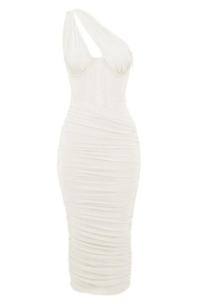 Shop House Of Cb Valentina Asymmetric Cutout One-shoulder Midi Dress In Ivory