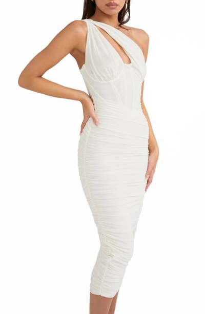 Shop House Of Cb Valentina Asymmetric Cutout One-shoulder Midi Dress In Ivory