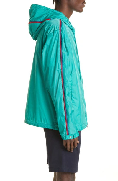 Shop Moncler Hattab Hooded Rain Jacket In 83s-teal