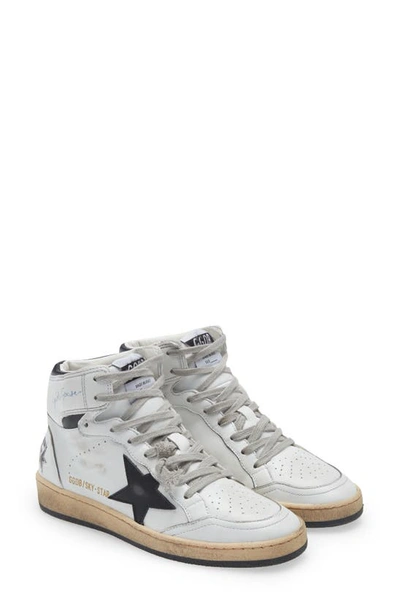 Golden Goose Sky-star Distressed Printed Leather High-top Sneakers In  White/black | ModeSens