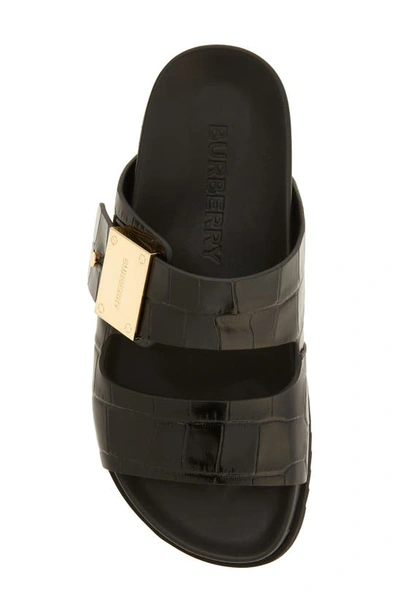 Shop Burberry Olympia Croc Embossed Sandal In Black