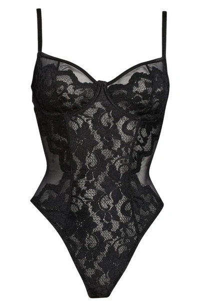 Shop Coquette Floral Lace Underwire Teddy In Black