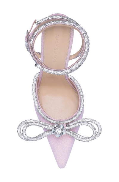 Shop Mach & Mach Glitter Double Crystal Bow Pointed Toe Pump In Baby Pink